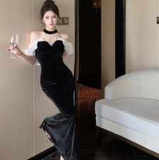 Women's Auto show host Full dress Splicing High Waist Sleeveless Long skirt Chic