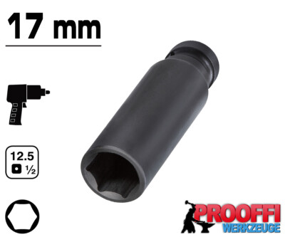 KRAFT Power Schlagschrauber Nuss 1/2'' Stecknuss 17 mm Steckschlüssel 6-Kant Lang