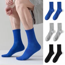 Mens Plain Solid Cotton Sports Ankle Athletic Socks Low Cut Comfort Crew Socks✔