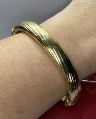 18 Karat Gelbgold Sterlingsilber gedreht Italien Manschette 11 mm Armband 925 Armreif 7,5 Zoll