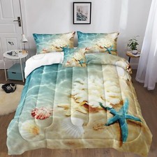 Coastal Beach Comforter Set Queen Bedding Beach Theme Comforter Coastal Beddi...