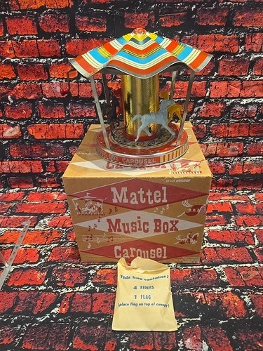 Vintage 1950’s Mattel Music Box Carousel Tin Toy Hand Crank