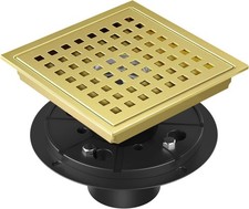 Shower Drain 6 Inch Brushed Gold, Stainless Steel Square Shower Floor Drain K...