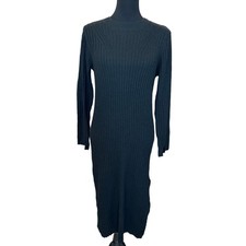 New Nordstrom ALL IN FAVOR Women's Ribbed Black Midi Sweater Dress Small