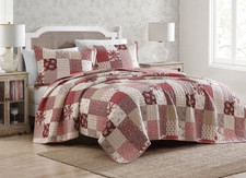 LAURA ASHLEY Celina Patchwork Cranberry/ Red Cotton KING Quilt Set