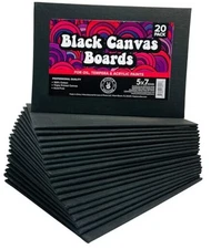 Black Canvas Panels for Painting, 20 Pack, 5x7 Inch Gesso-Primed Boards 5 x 7