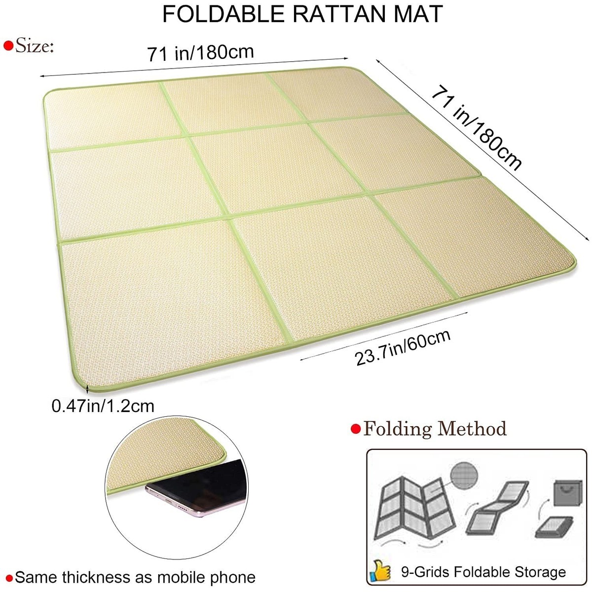 Nisorpa 71'' x 71'' Japanese Tatami Mat Igusa Tatami Mattress 0.47