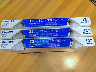Set of 3 Phillips Circline Light Bulbs 32Wt 12 inch T9 Linear Daylight Deluxe