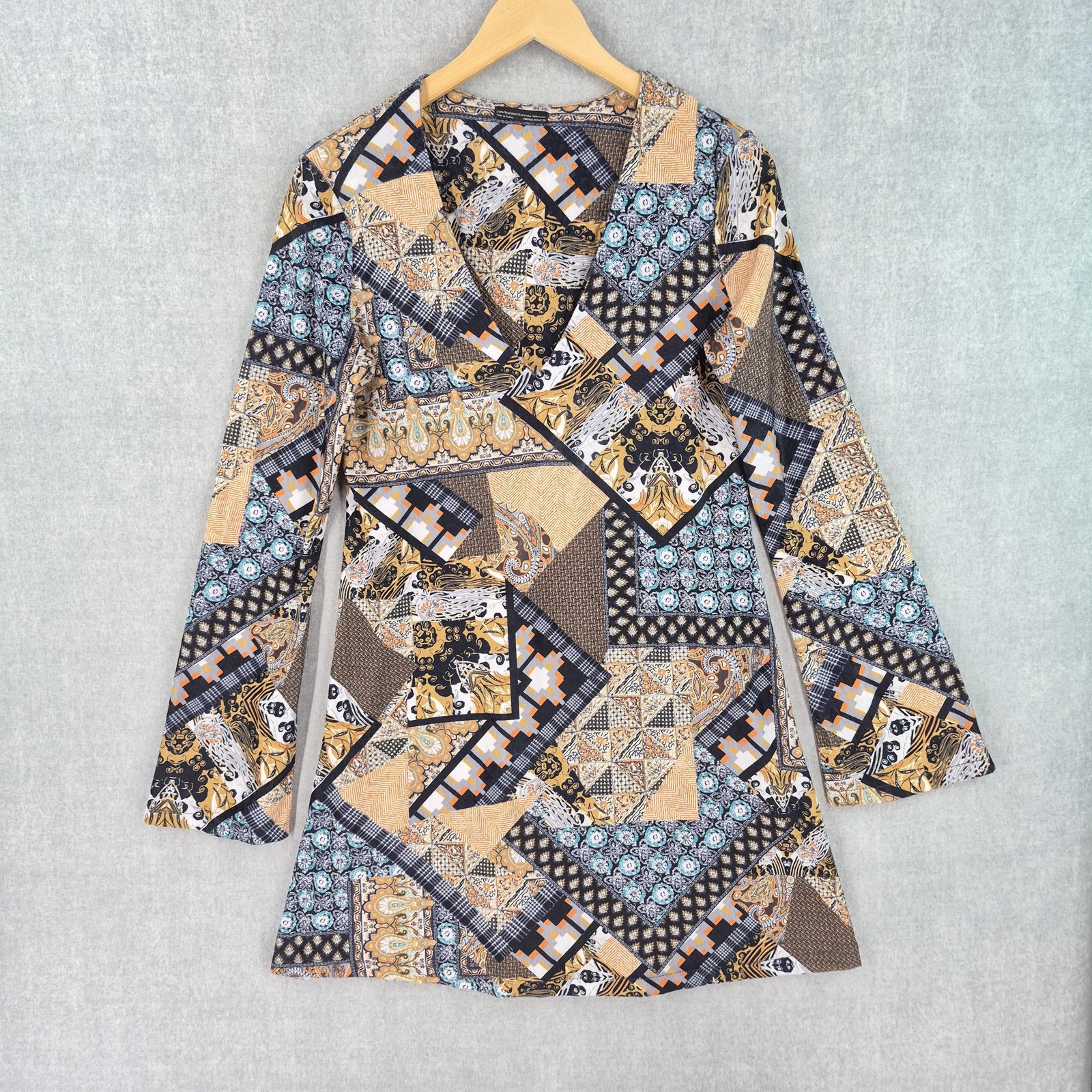 Zara Dress Medium Multicolor Patchwork Boho V Nec… - image 4