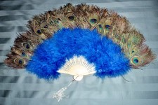Vintage PEACOCK  OSTRICH Feathers Hand Held Fan