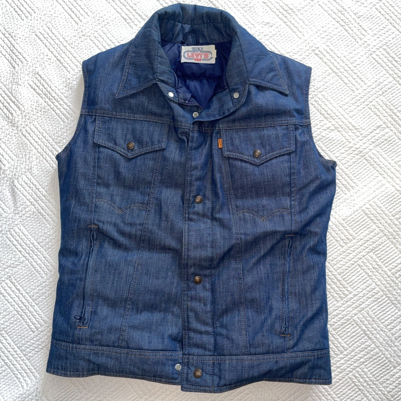 RARE VINTAGE 1970s Ski Levi’s [ORANGE TAB] Goose Down Denim Vest Size L
