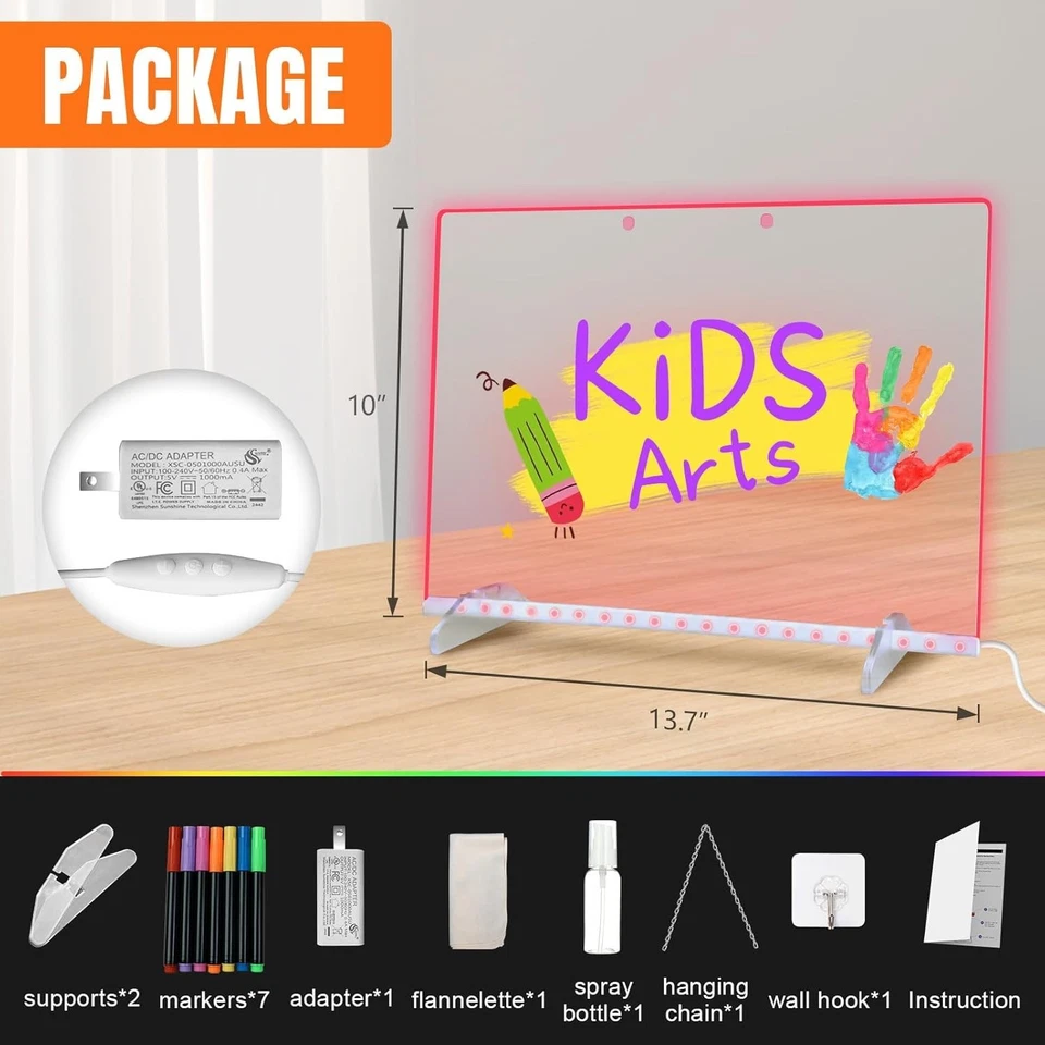 LED Note Board with Colors, 13.7"X10" 4 Modes & 7 Colors ，7 markers，spray bottle - Image 4 of 4