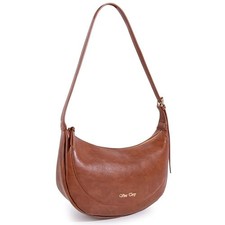 Vegan Leather Crossbody Fashion Shoulder Bag Purse with Crescent-brown