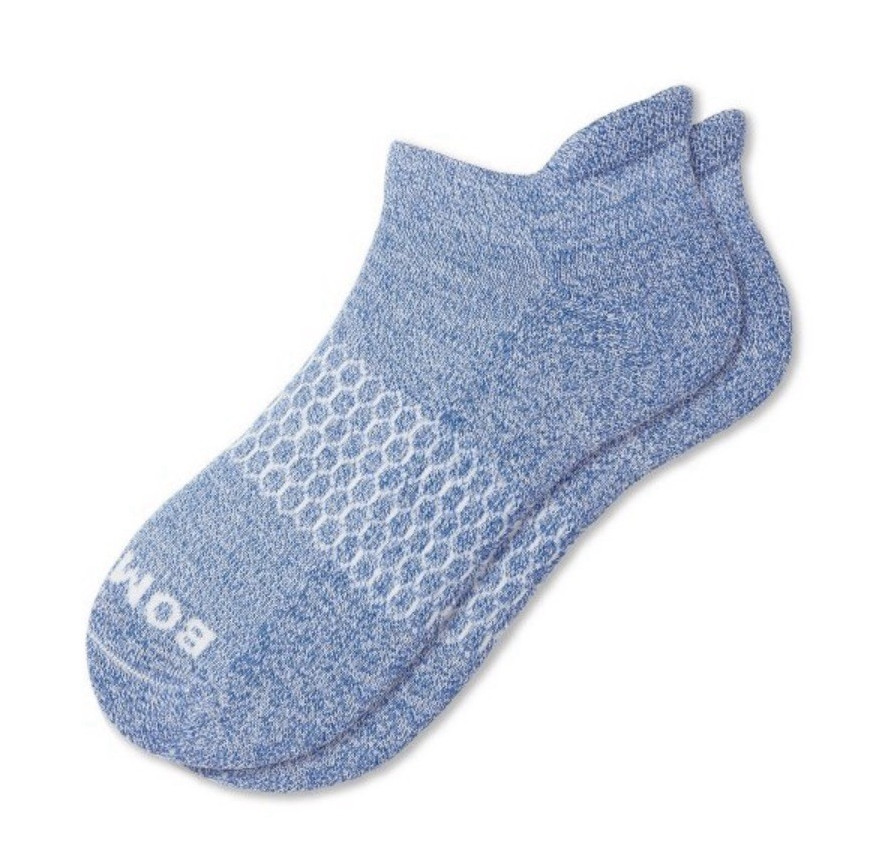 Bombas Unisex Low Cut Athletic Socks Blue/White Geometric Full Toe