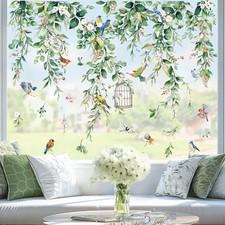 Summer Hanging Vine Eucalyptus Window Clings Green Leaves Flower Birds Glass