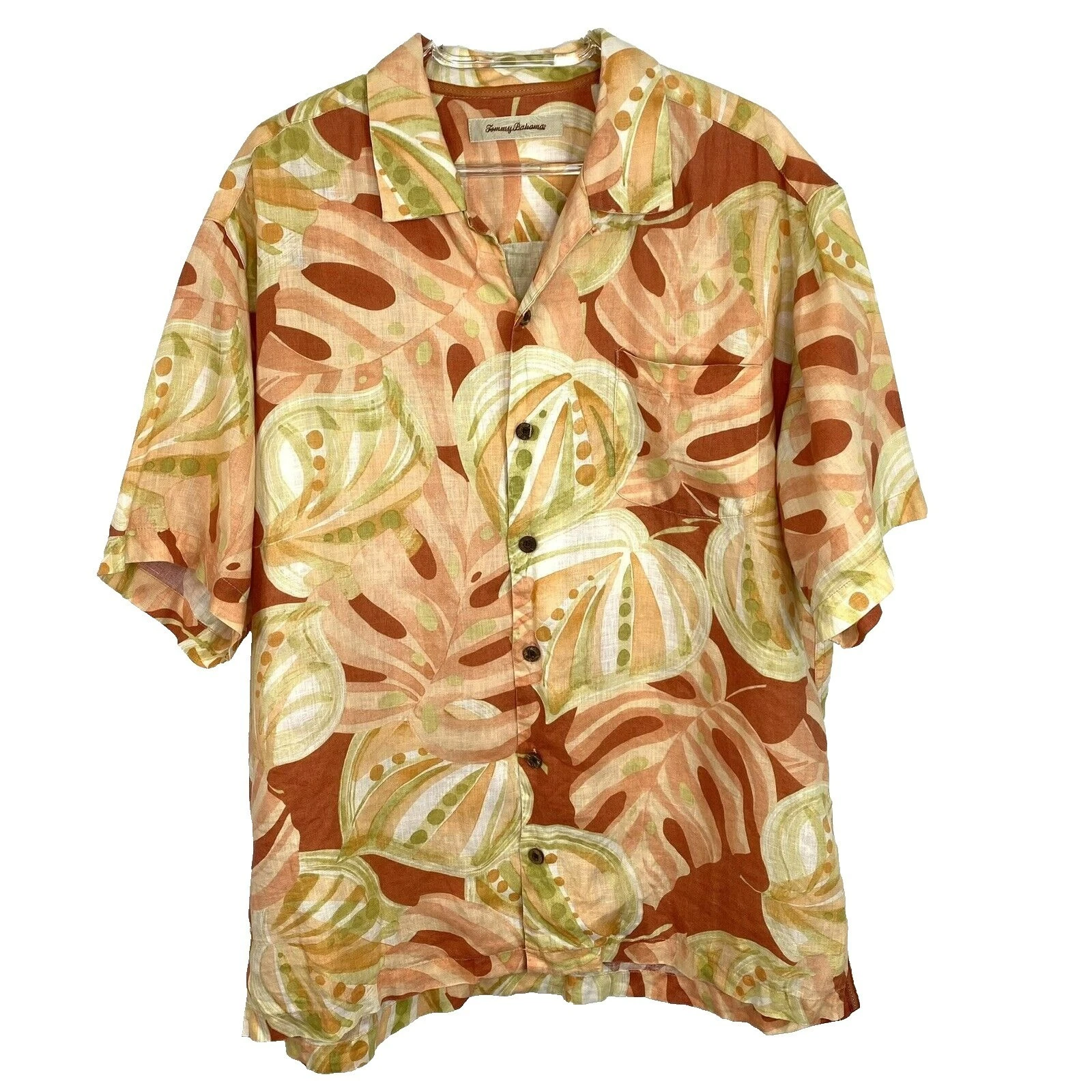 Tommy Bahama Shirt Mens Size Large 100% Linen Floral Aloha Hawaii Beach Camp
