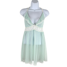Betsey Johnson Eyelet Mesh Babydoll Tank Top Small Lace Ruffle Blue TP-3768