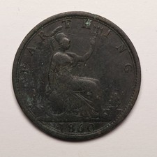 1860 Farthing Queen Victoria British Coin Great Britain 1/4d