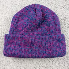 Vintage Lands End Beanie Hat Mens OS Adult Unisex Purple Wool Blend Heather USA