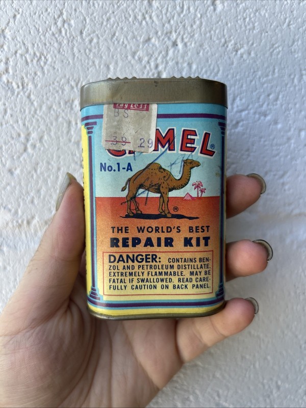 VINTAGE EMPTY CAMEL #1-A CARDBOARD/METAL TIRE REPAIR KIT TIN !!