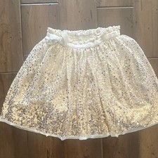 Cherokee Girls Tulle Tutu Skirt White/Gold Sequin Bow Elastic Waist M 7/8