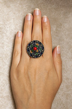 Silber Perlen Blumen Cocktail Ring Mehrfarbig...