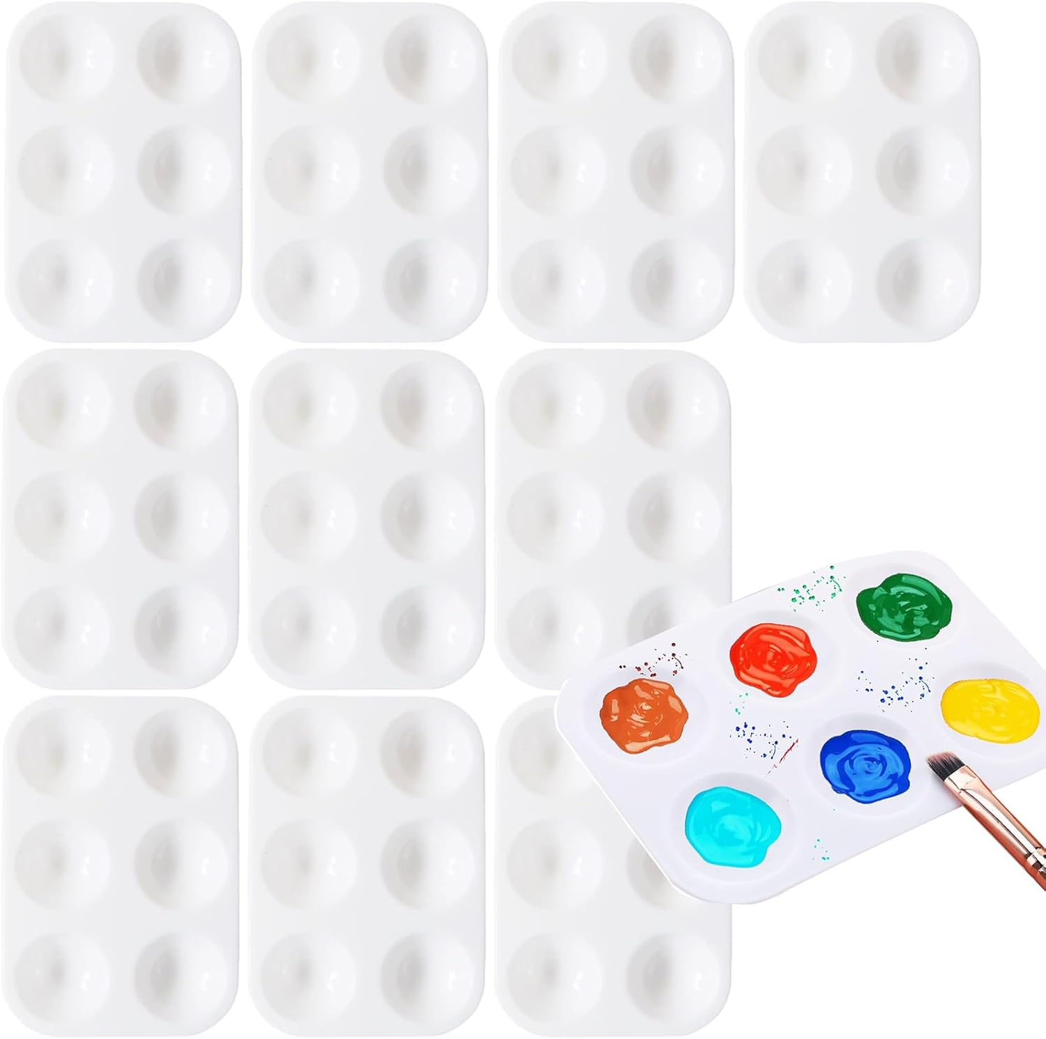 10pcs Mini Paint Palette Tray 6 Well Mixing Pallet for Watercolour Acrylic Oil
