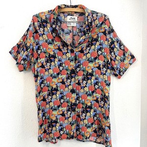 FLAX by Jeanne Engelhart Floral Button Up Shirt Top M Artsy Indie Boho Colorful