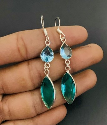 Smaragd Quarz Edelstein 925 Sterling Silber Handarbeit Ohrring Schmuck Geschenk für