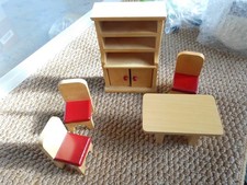 DOLLS HOUSE 1/12 WOODEN WELSH DRESSER, 3 CHAIRS AND TABLE
