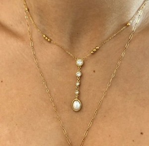 Authentic New Pearl Lariat Necklace 18K Gold Plated Stainless Steel Adjustable
