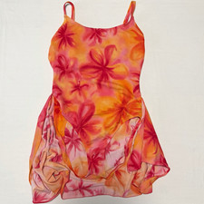 Vintage Cazimi Orange/Pink Floral One-Piece Swimdress w/ Skirted Overlay Size 14
