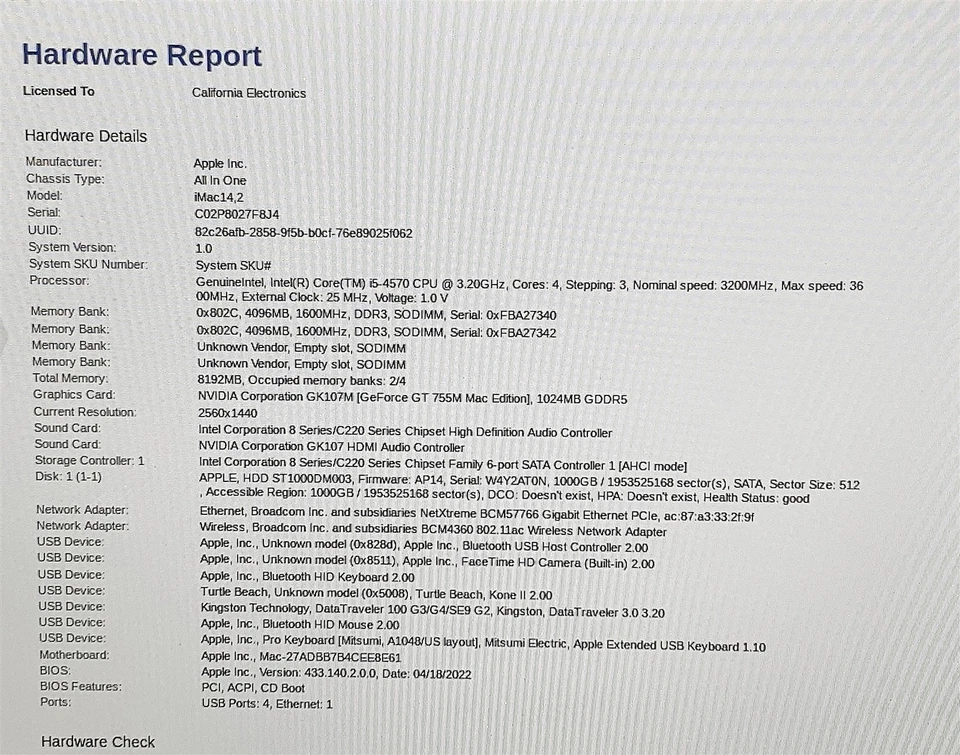 Apple iMac 14,2 A1419 2013 i5 4570 3.20GHZ 27" 8GB RAM 1TB HDD OSX High Sierra - Image 2 of 4