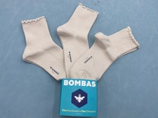3 Pairs Bombas Lightweight Women Everyday Ruffle Rib Quarter Socks Size M Beige