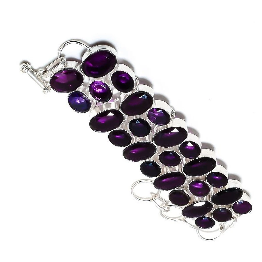 African Amethyst Gemstone 925 Sterling Silver Handmade Jewelry Bracelet 8" - Image 3 of 4