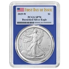2025-W $1 1-oz Burnished American Silver Eagle PCGS SP70 FDOI Flag Label Blue