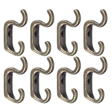 8PACK Wall Hooks Zinc Alloy Double Prong Retro Hook Mini Small Hooks Bronze