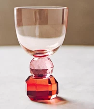 Gemmie Gem Cut Wine Glass Sculptural Geo Art Rose Red Pink Drinkware Host NEW