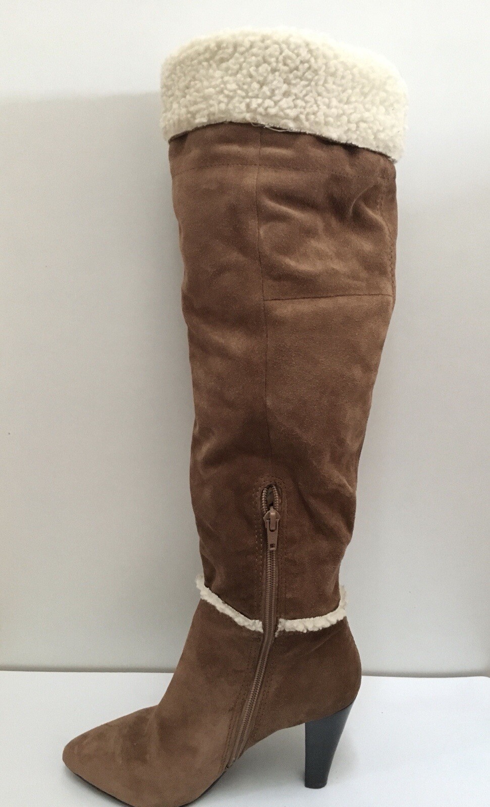 Nine West Brown Suede Knee-High Sherpa Boots Size 6-Narrow