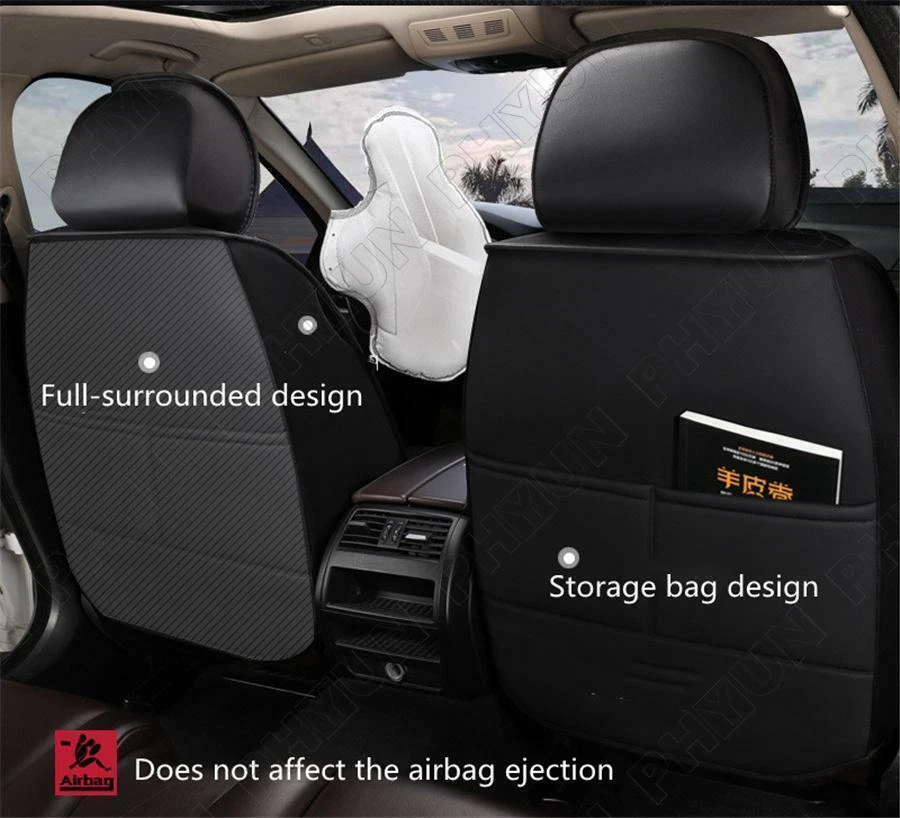 Black Car Seat Covers Cushion Premium PU Leather For 5-Seats Car Sedan SUV USA — 第 3/4 张图片