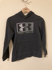 Boys Kid Youth UNDER ARMOUR Pullover Hoodie Long Sleeve Black big logo
