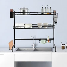 32.2in Double Layer Sink Storage Rack Complete Set Drying Rack For Kitchen !