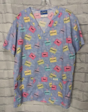 Crest Women's Periwinkle V-neck Breast Cancer, Medical Scrub Tshirts Sz L