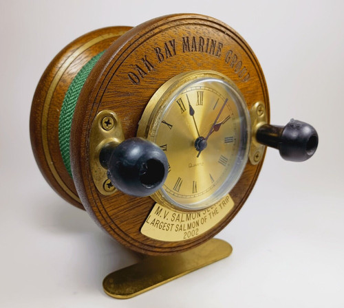 Vintage 1977 Oak Bay Marine Group Canada Fishiing Reel Clock Trophy by Peetz.