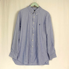 Ralph Lauren Button Up Classic Dress Shirt Mens 18 34/35 Striped Blue White