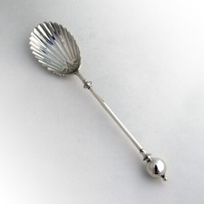 Ball Finial Shell Serving Spoon George Sharp Sterling Silver Pat 1868