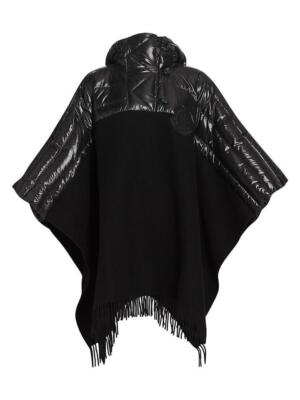 NEW MONCLER MANTELLA LACQUE DOWN FILLED WOOL BLACK CAPE PONCHO