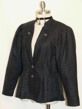 Wool Green Jacket Black Plaid Women Summer Fall Austria Riding Suit 6 S B36"
