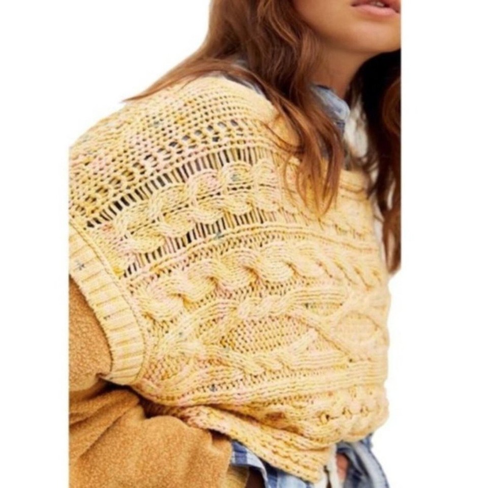 Free People Honey Cable Knit Pullover Sweater Cozy Boho Cotton Womens