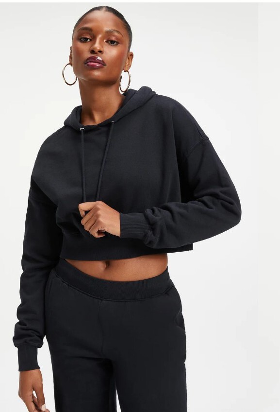 Good American GP0661 Soft & Sporty Black Cropped Scuba Hoodie Size: 3 / L